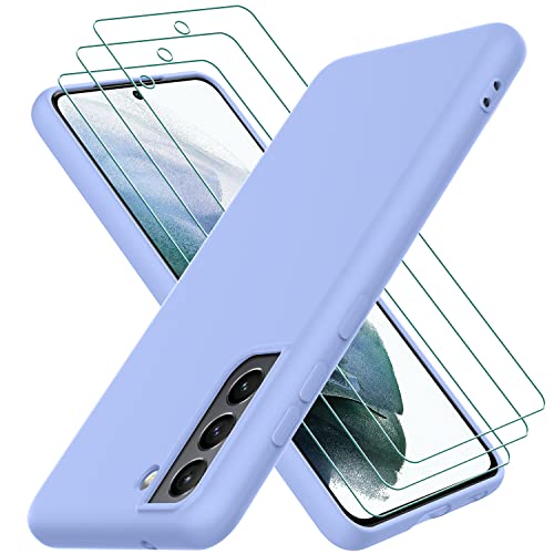 Oureidoo Hülle für Samsung Galaxy S21 FE 5G, mit 3 Stück Panzerglas Schutzfolie, Handyhülle Silikon gummiert, Handy Case in Violett von Oureidoo