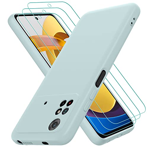 Oureidoo Hülle für Xiaomi Poco M4 Pro 4G, mit 3 Stück Schutzfolie, Dünne Weiche TPU Silikon Stoßfest Schutzhülle Handyhülle Kratzfest Handy Case in Minzgrün von Oureidoo