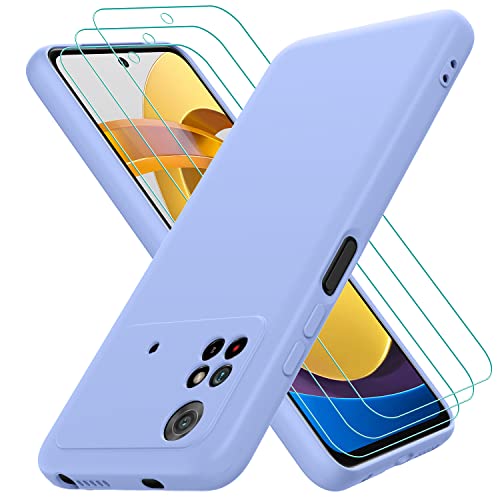 Oureidoo Hülle für Xiaomi Poco M4 Pro 4G, mit 3 Stück Schutzfolie, Dünne Weiche TPU Silikon Stoßfest Schutzhülle Handyhülle Kratzfest Handy Case in Violett von Oureidoo