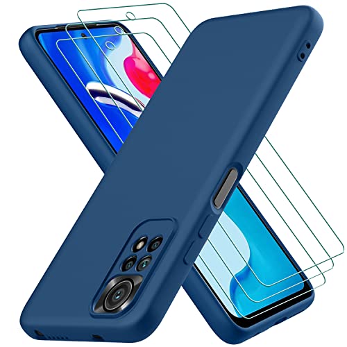 Oureidoo Hülle für Xiaomi Redmi Note 11 4G / Xiaomi Redmi Note 11S 4G, mit 3 Stück Panzerglas Schutzfolie, Handyhülle Silikon gummiert, Handy Case in Blau von Oureidoo