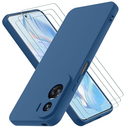 Oureidoo Hülle kompatibel mit Honor 90 Lite, mit 3 Stück Panzer Schutz Glas, Handyhülle für Honor 90 Lite Silikon gummiert, Handy Case in Blau von Oureidoo