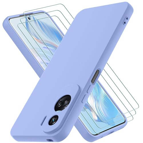 Oureidoo Hülle kompatibel mit Honor 90 Lite, mit 3 Stück Panzer Schutz Glas, Handyhülle für Honor 90 Lite Silikon gummiert, Handy Case in Violett von Oureidoo