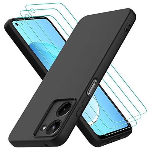 Oureidoo Hülle kompatibel mit Realme 10 4G, mit 3 Stück Panzer Schutz Glas, Handyhülle für Realme 10 4G Silikon gummiert, Handy Case in Schwarz von Oureidoo