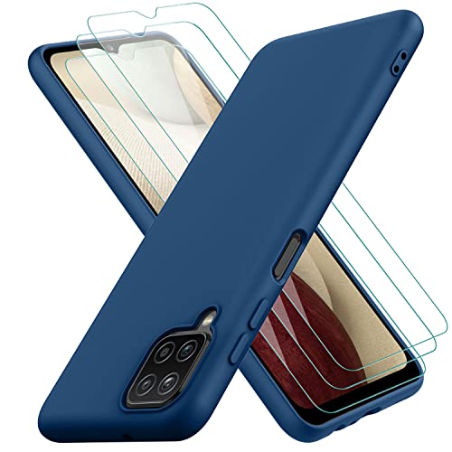 Oureidoo Hülle kompatibel mit Samsung Galaxy A12 / M12, mit 3 Stück Panzerglas Schutzfolie, Handyhülle für Samsung Galaxy A12 / M12 Silikon gummiert, Handy Case in Blau von Oureidoo