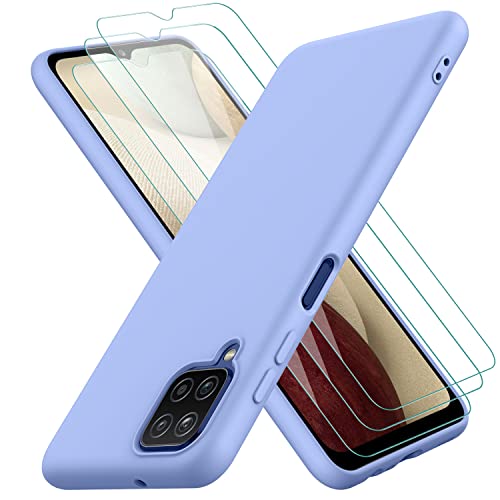 Oureidoo Hülle kompatibel mit Samsung Galaxy A12 / M12, mit 3 Stück Panzerglas Schutzfolie, Handyhülle für Samsung Galaxy A12 / M12 Silikon gummiert, Handy Case in Violett von Oureidoo