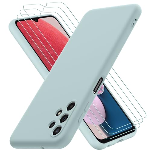 Oureidoo Hülle kompatibel mit Samsung Galaxy A13 4G, mit 3 Stück Panzerglas Schutzfolie, Handyhülle für Samsung Galaxy A13 4G Silikon gummiert, Handy Case in Minzgrün von Oureidoo