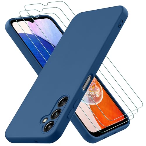 Hülle kompatibel mit Samsung Galaxy A14 4G / 5G, mit 3 Stück Panzerglas Schutzfolie, Handyhülle für Samsung Galaxy A14 4G / 5G Silikon gummiert, Handy Case in Blau von Oureidoo