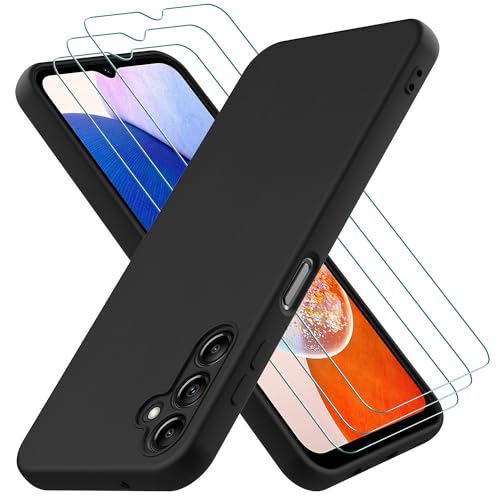 Oureidoo Hülle kompatibel mit Samsung Galaxy A14 4G/5G, mit 3 Stück Panzerglas Schutzfolie, Handyhülle für Samsung Galaxy A14 4G/5G Silikon gummiert, Handy Case in Schwarz von Oureidoo