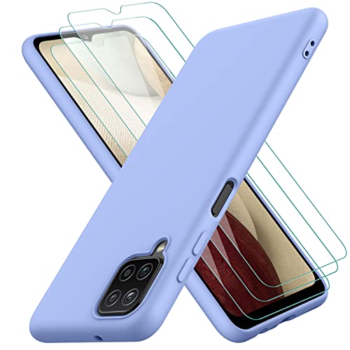 Oureidoo Hülle kompatibel mit Samsung Galaxy A22 4G, mit 3 Stück Panzerglas Schutzfolie, Handyhülle für Samsung Galaxy A22 4G Silikon gummiert, Handy Case in Violett von Oureidoo