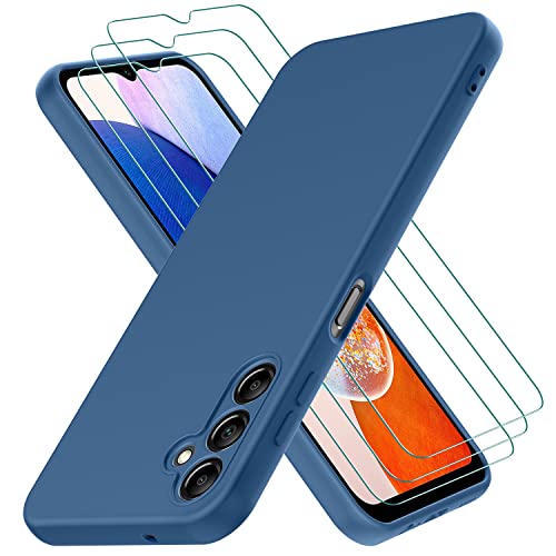 Oureidoo Hülle kompatibel mit Samsung Galaxy A24 4G, mit 3 Stück Panzer Schutz Glas, Handyhülle für Samsung Galaxy A24 4G Silikon gummiert, Handy Case in Blau von Oureidoo