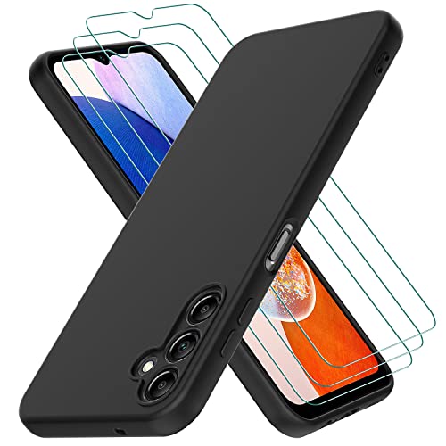 Oureidoo Hülle kompatibel mit Samsung Galaxy A24 4G, mit 3 Stück Panzer Schutz Glas, Handyhülle für Samsung Galaxy A24 4G Silikon gummiert, Handy Case in Schwarz von Oureidoo