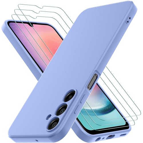 Oureidoo Hülle kompatibel mit Samsung Galaxy A25 5G mit 3 Stück Panzerglas Schutzfolie, Handyhülle für Samsung Galaxy A25 5G Silikon gummiert, Handy Case in Violett von Oureidoo