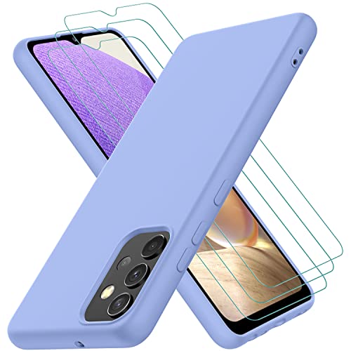 Oureidoo Hülle kompatibel mit Samsung Galaxy A32 4G, mit 3 Stück Panzerglas Schutzfolie, Handyhülle für Samsung Galaxy A32 4G Silikon gummiert, Handy Case in Violett von Oureidoo