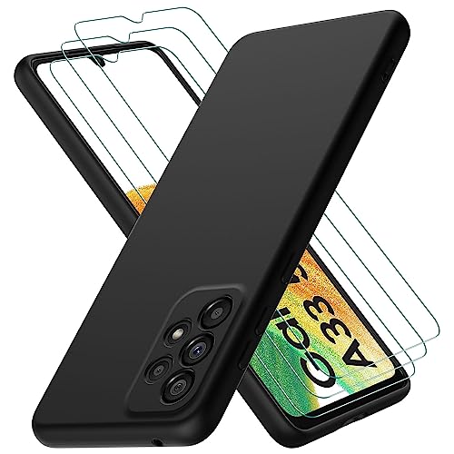 Oureidoo Hülle kompatibel mit Samsung Galaxy A33 5G, mit 3 Stück Panzerglas Schutzfolie, Handyhülle für Samsung Galaxy A33 5G Silikon gummiert, Handy Case in Schwarz von Oureidoo