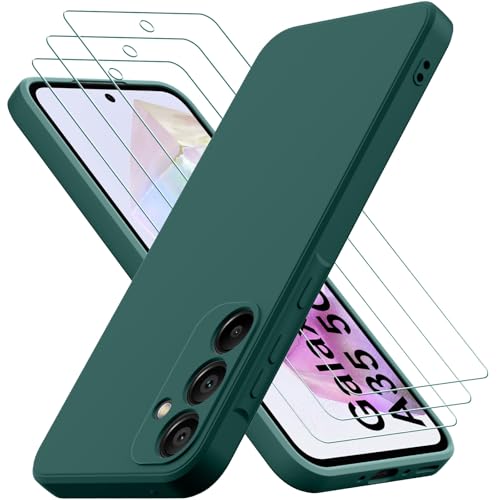 Oureidoo Hülle kompatibel mit Samsung Galaxy A35 5G mit 3 Stück Panzerglas Schutzfolie, Handyhülle für Samsung Galaxy A35 5G Silikon gummiert, Handy Case in Nachtgrün Oureidoo Hülle kompatibel mit Samsung Galaxy A35 5G mit 3 Stück Panzerglas Schutzfolie, Handyhülle für Samsung Galaxy A35 5G Silikon gummiert, Handy Case in Nachtgrün von Oureidoo