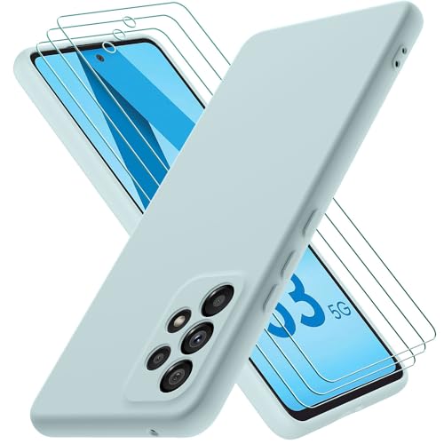 Oureidoo Hülle kompatibel mit Samsung Galaxy A53 5G, mit 3 Stück Panzerglas Schutzfolie, Handyhülle für Samsung Galaxy A53 5G Silikon gummiert, Handy Case in Minzgrün von Oureidoo