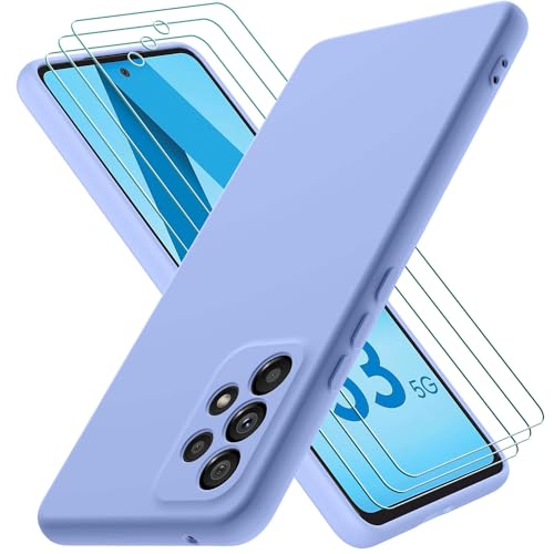 Oureidoo Hülle kompatibel mit Samsung Galaxy A53 5G, mit 3 Stück Panzerglas Schutzfolie, Handyhülle für Samsung Galaxy A53 5G Silikon gummiert, Handy Case in Violett von Oureidoo