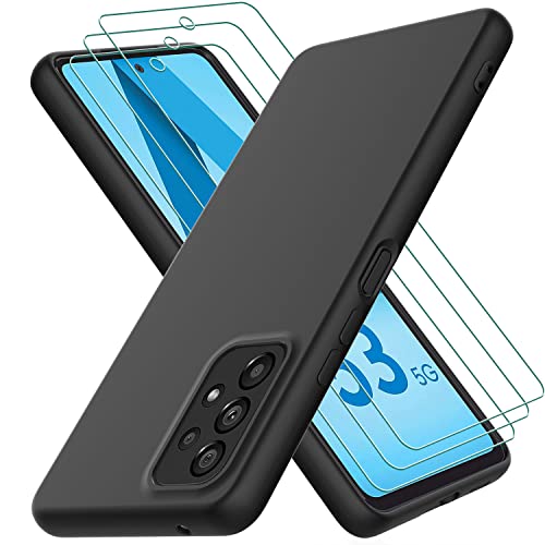 Oureidoo Hülle kompatibel mit Samsung Galaxy A53 5G, mit 3 Stück Schutzfolie, Handyhülle für Samsung Galaxy A53 4G / 5G Silikon gummiert, Handy Case in Schwarz von Oureidoo