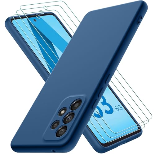 Oureidoo Hülle kompatibel mit Samsung Galaxy A53 5G mit 3 Stück Panzerglas Schutzfolie, Handyhülle für Samsung Galaxy A53 5G Silikon gummiert, Handy Case in Blau von Oureidoo