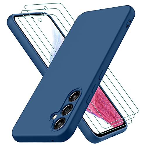 Oureidoo Hülle kompatibel mit Samsung Galaxy A54 5G, mit 3 Stück Schutzfolie, Handyhülle für Samsung Galaxy A54 5G Silikon gummiert, Handy Case in Blau von Oureidoo