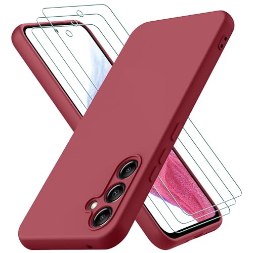 Oureidoo Hülle kompatibel mit Samsung Galaxy A54 5G, mit 3 Stück Schutzfolie, Handyhülle für Samsung Galaxy A54 5G Silikon gummiert, Handy Case in Rot von Oureidoo