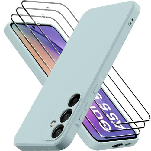 Hülle kompatibel mit Samsung Galaxy A55 5G, mit 3 Stück Panzer Schutz Glas, Handyhülle Silikon gummiert, Handy Case in Hell Grün von Oureidoo