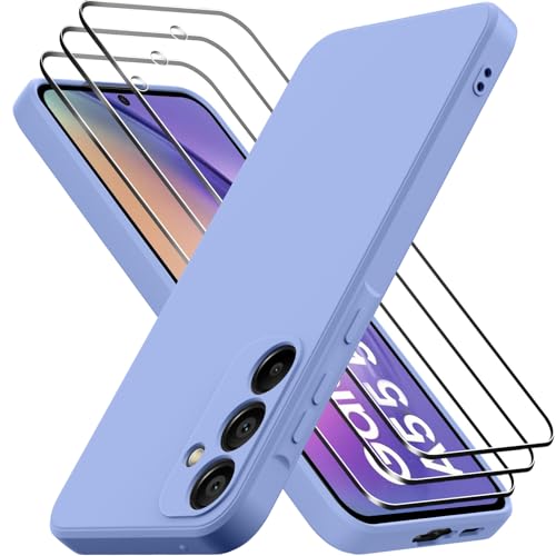 Oureidoo Hülle kompatibel mit Samsung Galaxy A55 5G, mit 3 Stück Panzer Schutz Glas, Handyhülle Silikon gummiert, Handy Case in Violett von Oureidoo