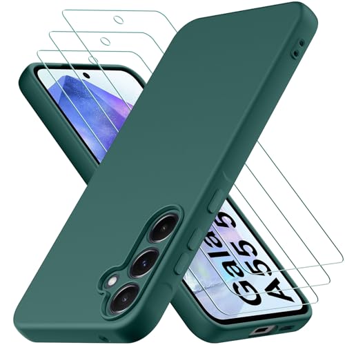 Oureidoo Hülle kompatibel mit Samsung Galaxy A55 5G mit 3 Stück Panzerglas Schutzfolie, Handyhülle für Samsung Galaxy A55 5G Silikon gummiert, Handy Case in Nachtgrün Oureidoo Hülle kompatibel mit Samsung Galaxy A55 5G mit 3 Stück Panzerglas Schutzfolie, Handyhülle für Samsung Galaxy A55 5G Silikon gummiert, Handy Case in Nachtgrün von Oureidoo