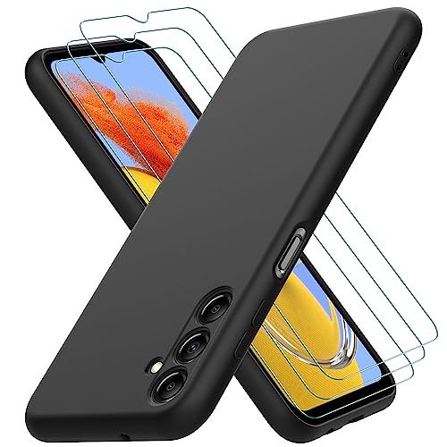 Oureidoo Hülle kompatibel mit Samsung Galaxy M14 5G, mit 3 Stück Panzer Schutz Glas, Handyhülle für Samsung Galaxy M14 5G Silikon gummiert, Handy Case in Schwarz von Oureidoo