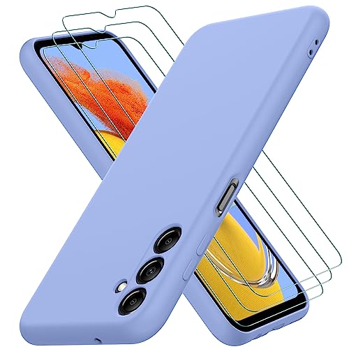 Oureidoo Hülle kompatibel mit Samsung Galaxy M14 5G, mit 3 Stück Panzer Schutz Glas, Handyhülle für Samsung Galaxy M14 5G Silikon gummiert, Handy Case in Violett von Oureidoo