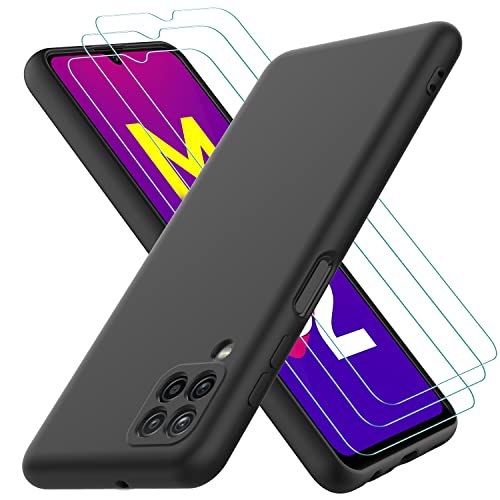 Oureidoo Hülle kompatibel mit Samsung Galaxy M32 4G, mit 3 Stück Panzerglas Schutzfolie, Handyhülle für Samsung Galaxy M32 4G Silikon gummiert, Handy Case in Schwarz von Oureidoo