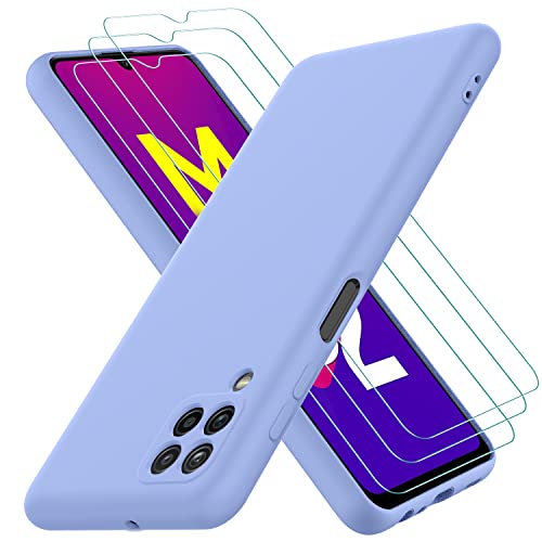 Oureidoo Hülle kompatibel mit Samsung Galaxy M32 4G, mit 3 Stück Panzerglas Schutzfolie, Handyhülle für Samsung Galaxy M32 4G Silikon gummiert, Handy Case in Violett von Oureidoo