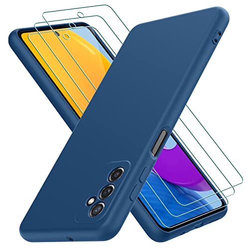 Oureidoo Hülle kompatibel mit Samsung Galaxy M52 5G, mit 3 Stück Panzerglas Schutzfolie, Handyhülle für Samsung Galaxy M52 5G Silikon gummiert, Handy Case in Blau von Oureidoo