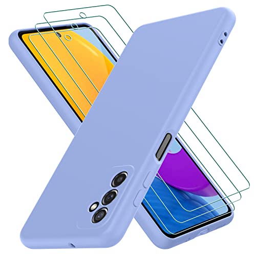 Oureidoo Hülle kompatibel mit Samsung Galaxy M52 5G, mit 3 Stück Panzerglas Schutzfolie, Handyhülle für Samsung Galaxy M52 5G Silikon gummiert, Handy Case in Violett von Oureidoo