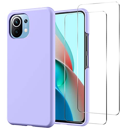 Oureidoo Hülle kompatibel mit Xiaomi Mi 11 Lite 4G / 5G / 5G NE, mit 2 Stück Panzerglas Schutzfolie, Handyhülle für Xiaomi Mi 11 Lite 4G / 5G / 5G NE Silikon gummiert, Handy Case in Violett von Oureidoo