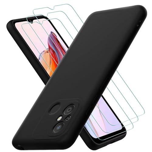 Oureidoo Hülle kompatibel mit Xiaomi Redmi 12C/11A, mit 3 Stück Panzer Schutz Glas, Handyhülle für Xiaomi Redmi 12C/11A Silikon gummiert, Handy Case in Schwarz von Oureidoo