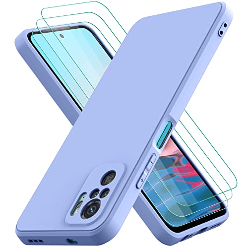 Oureidoo Hülle kompatibel mit Xiaomi Redmi Note 10 5G/Poco M3 Pro 5G, mit 3 Stück Panzerglas Schutzfolie, Handyhülle für Xiaomi Redmi Note 10 5G/Poco M3 Pro 5G Silikon gummiert, Handy Case in Violett von Oureidoo