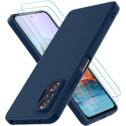 Oureidoo Hülle kompatibel mit Xiaomi Redmi Note 10 Pro, mit 3 Stück Panzerglas Schutzfolie, Handyhülle für Xiaomi Redmi Note 10 Pro Silikon gummiert, Handy Case in Blau von Oureidoo
