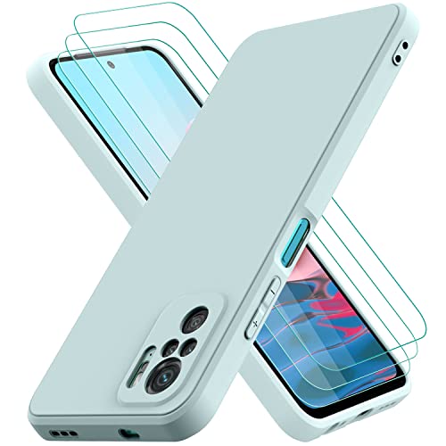 Oureidoo Hülle kompatibel mit Xiaomi Redmi Note 10S/ Note 10 4G, mit 3 Stück Panzerglas Schutzfolie, Handyhülle für Xiaomi Redmi Note 10S/ Note 10 4G Silikon gummiert, Handy Case in Hell Grün von Oureidoo