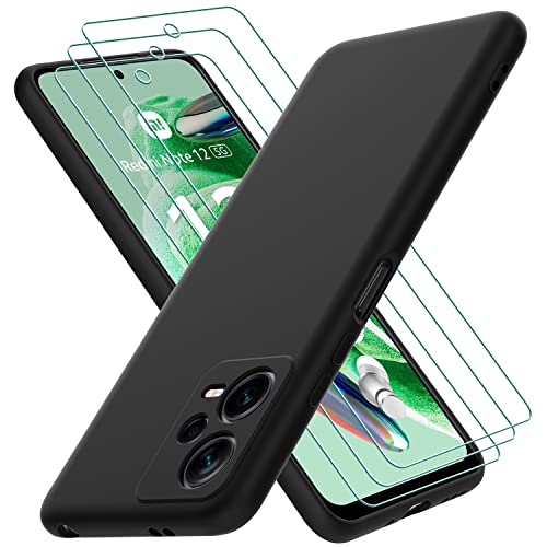 Oureidoo Hülle kompatibel mit Xiaomi Redmi Note 12 5G / Xiaomi Poco X5 5G, mit 3 Stück Schutzfolie, Handyhülle für Xiaomi Redmi Note 12 5G / Xiaomi Poco X5 5G Silikon gummiert, Handy Case in Schwarz von Oureidoo