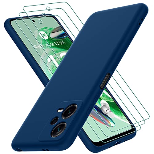 Oureidoo Hülle kompatibel mit Xiaomi Redmi Note 12 5G / Xiaomi Poco X5 5G, mit 3 Stück Schutzfolie, Handyhülle für Xiaomi Redmi Note 12 5G / Xiaomi Poco X5 5G Silikon gummiert, Handy Case in Blau von Oureidoo