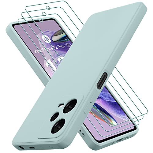 Oureidoo Hülle kompatibel mit Xiaomi Redmi Note 12 Pro+ 5G, mit 3 Stück Schutzfolie, Handyhülle für Xiaomi Redmi Note 12 Pro+ 5G Silikon gummiert, Handy Case in Minzgrün von Oureidoo