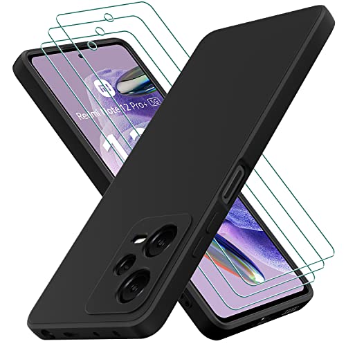 Oureidoo Hülle kompatibel mit Xiaomi Redmi Note 12 Pro+ 5G, mit 3 Stück Schutzfolie, Handyhülle für Xiaomi Redmi Note 12 Pro+ 5G Silikon gummiert, Handy Case in Schwarz von Oureidoo