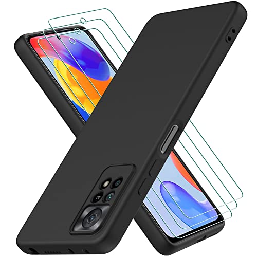 Oureidoo Hülle kompatibel mit Xiaomi Redmi Note 12 Pro 4G / Redmi Note 11 Pro 4G / 5G / Note 11E Pro, mit 3 Stück Panzer Schutz Glas, Handyhülle Silikon gummiert, Handy Case in Schwarz von Oureidoo