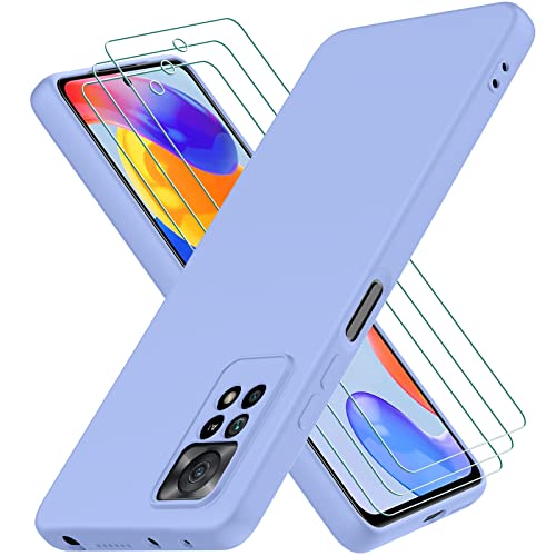 Oureidoo Hülle kompatibel mit Xiaomi Redmi Note 12 Pro 4G / Redmi Note 11 Pro 4G / 5G / Note 11E Pro, mit 3 Stück Panzer Schutz Glas, Handyhülle Silikon gummiert, Handy Case in Violett von Oureidoo