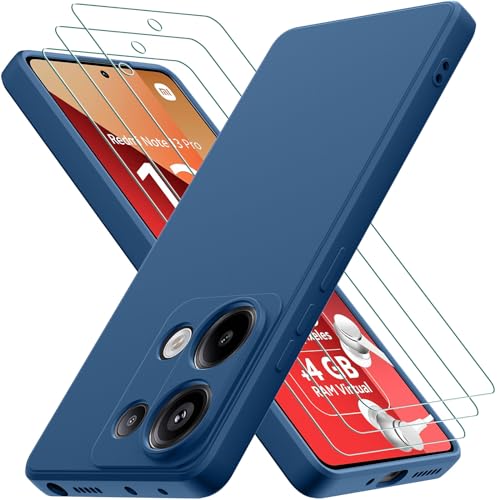 Oureidoo Hülle kompatibel mit Xiaomi Redmi Note 13 Pro 4G / Poco M6 Pro 4G mit 3 Stück Panzerglas Schutzfolie, Handyhülle für Redmi Note 13 Pro 4G Silikon gummiert, Handy Case in Blau von Oureidoo