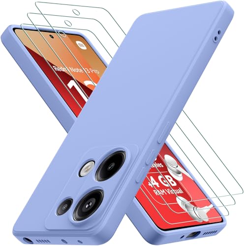 Oureidoo Hülle kompatibel mit Xiaomi Redmi Note 13 Pro 4G / Poco M6 Pro 4G mit 3 Stück Panzerglas Schutzfolie, Handyhülle für Redmi Note 13 Pro 4G Silikon gummiert, Handy Case in Violett von Oureidoo