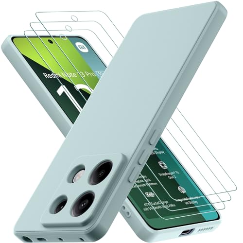 Oureidoo Hülle kompatibel mit Xiaomi Redmi Note 13 Pro 5G / Poco X6 5G mit 3 Stück Panzerglas Schutzfolie, Handyhülle für Redmi Note 13 Pro 5G Silikon gummiert, Handy Case in HellGrün von Oureidoo