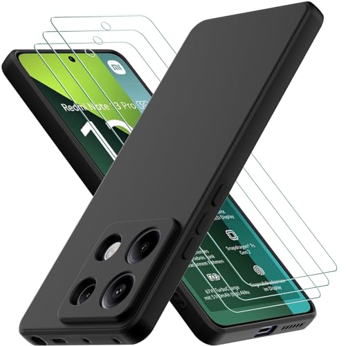 Oureidoo Hülle kompatibel mit Xiaomi Redmi Note 13 Pro 5G / Poco X6 5G mit 3 Stück Panzerglas Schutzfolie, Handyhülle für Redmi Note 13 Pro 5G Silikon gummiert, Handy Case in Schwarz von Oureidoo