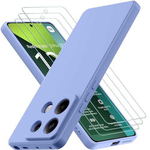 Oureidoo Hülle kompatibel mit Xiaomi Redmi Note 13 Pro 5G / Poco X6 5G mit 3 Stück Panzerglas Schutzfolie, Handyhülle für Redmi Note 13 Pro 5G Silikon gummiert, Handy Case in Violett von Oureidoo